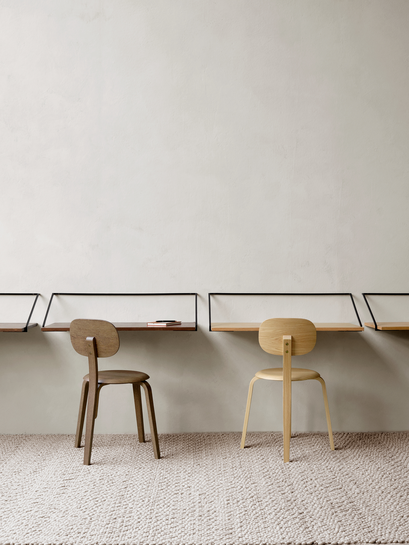 Minimal Nordic desks mounted to the wall Rail Desk by Menu
