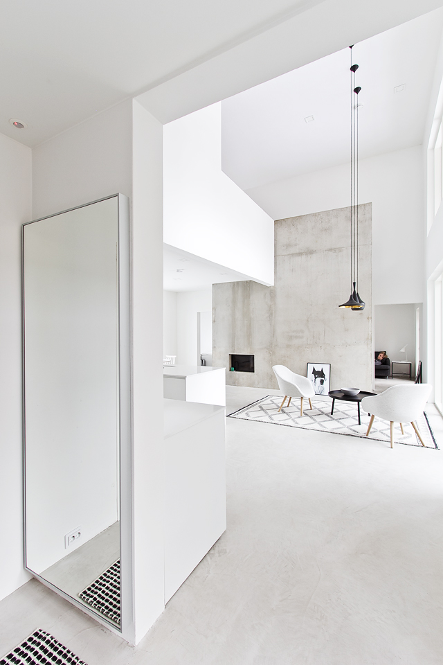 Black, white and concrete living room