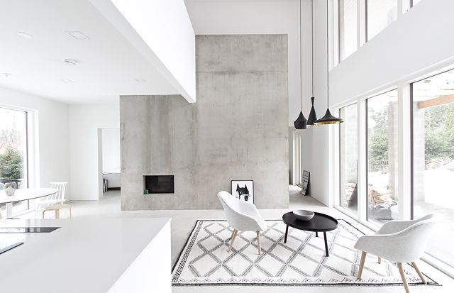 Black, white and concrete living room