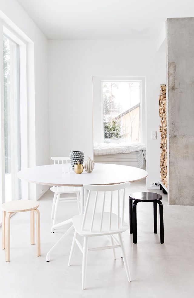 black, white and concrete dining