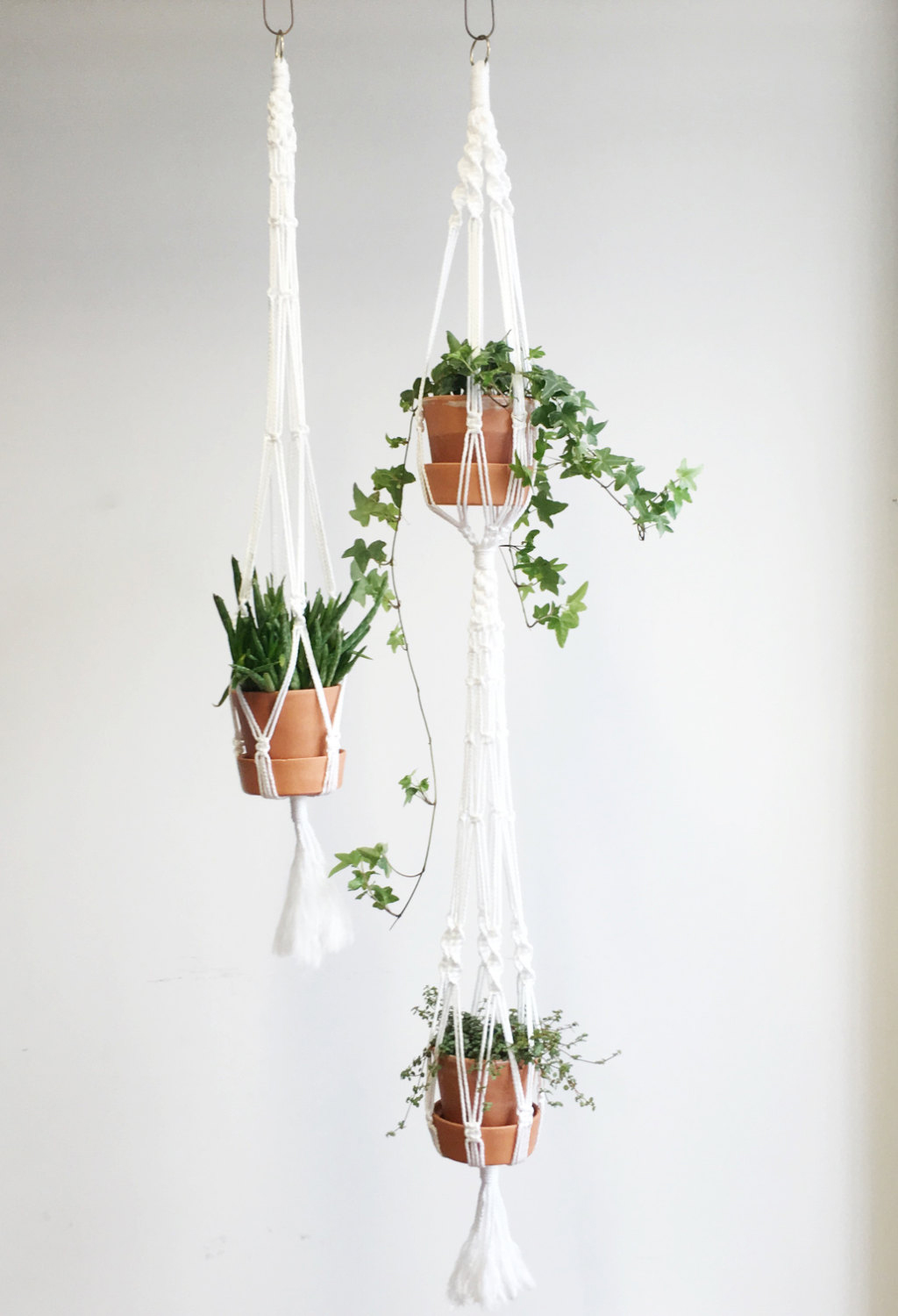 macrame hanging planter in white 