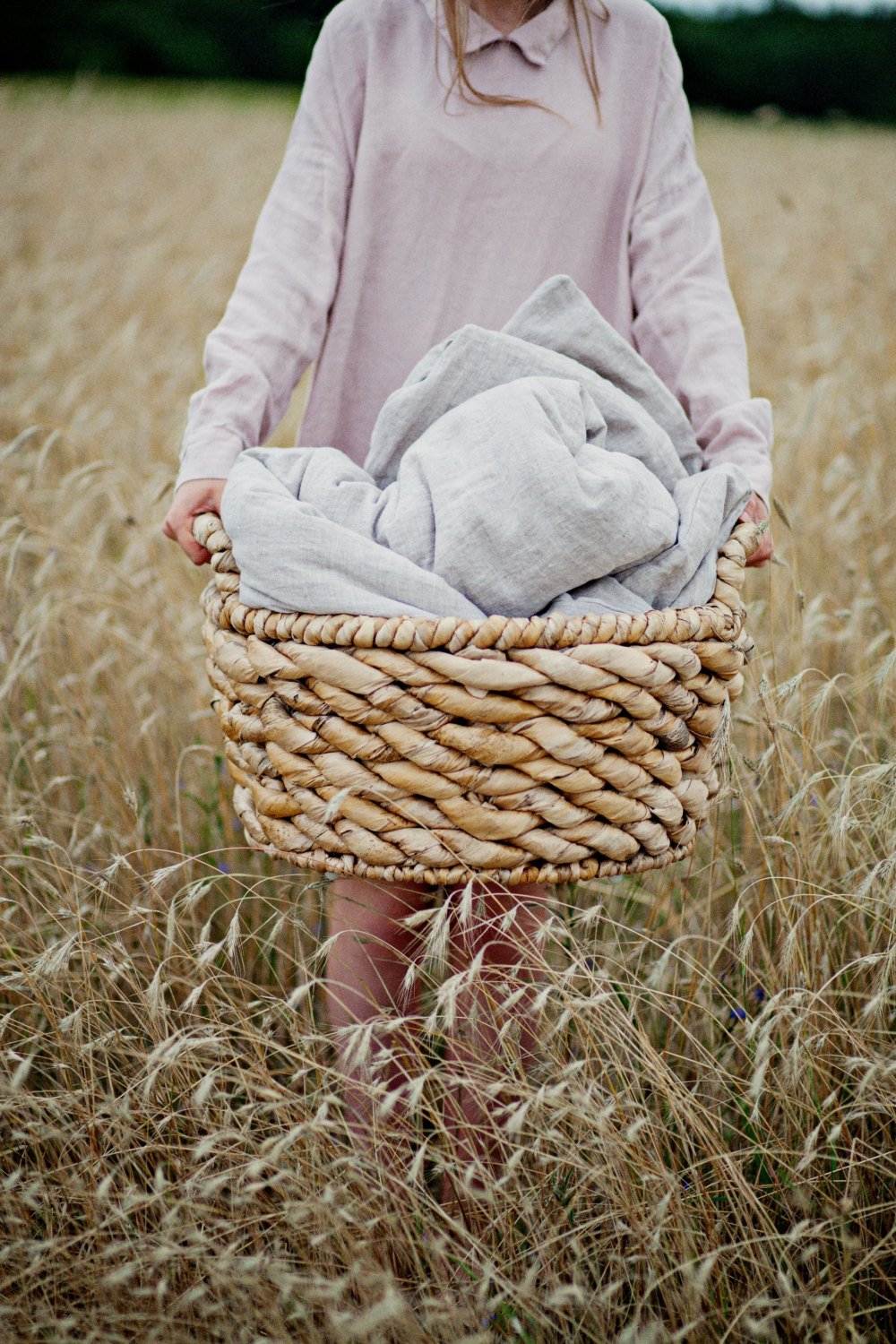 washed linen in basket