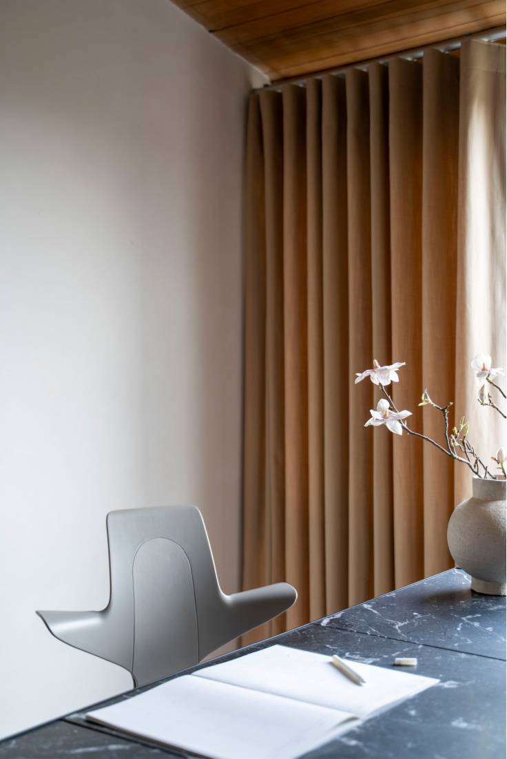 Home office with natural curtains