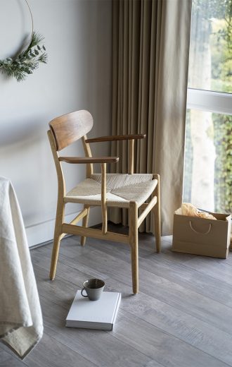 Carl Hansen Mid-Century Danish Modern classic by Hans J Wegner CH26 lounge chair waiting for Christmas