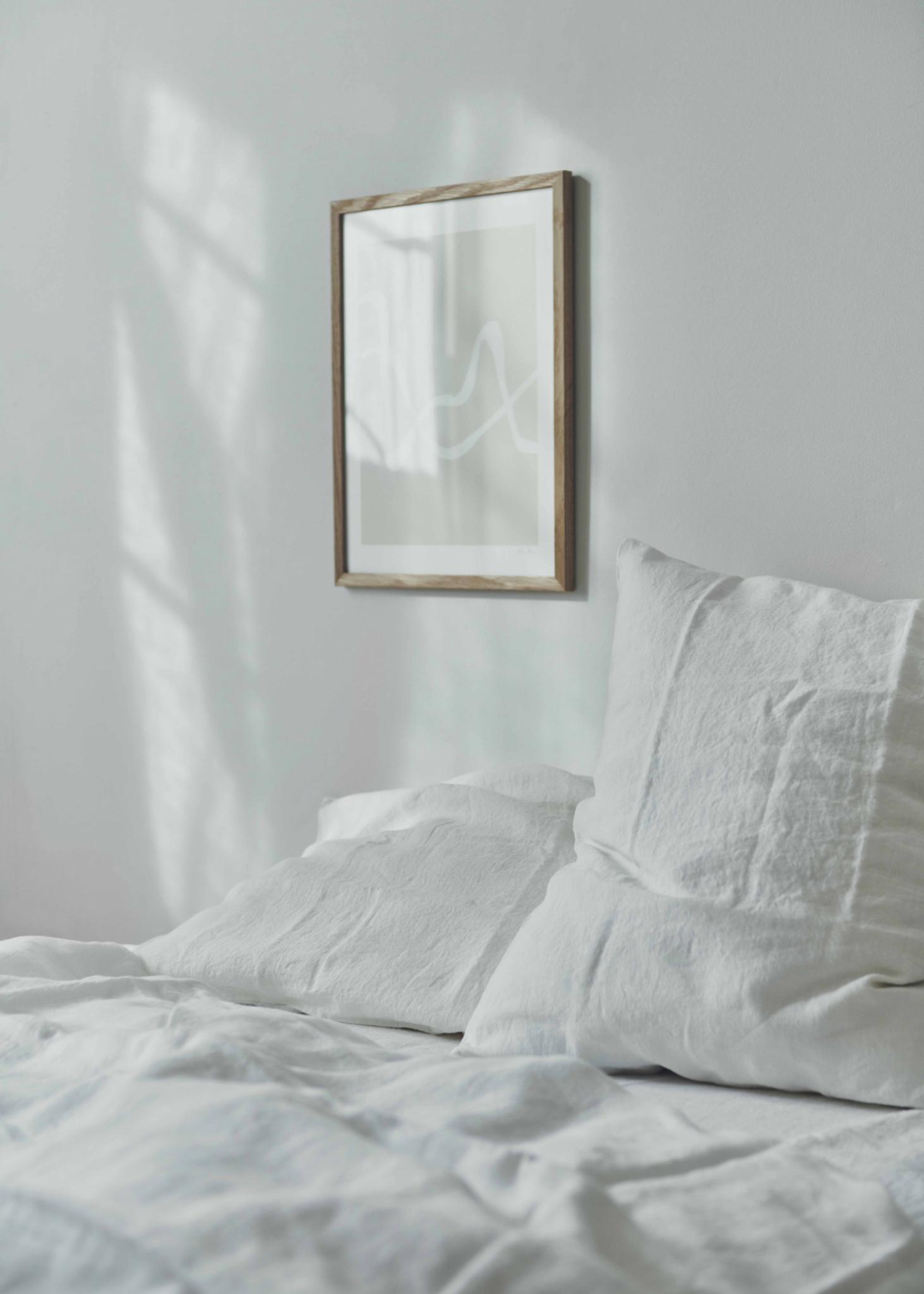 White Minimal bedroom with Original Features and Stone Washed linen bedding 
