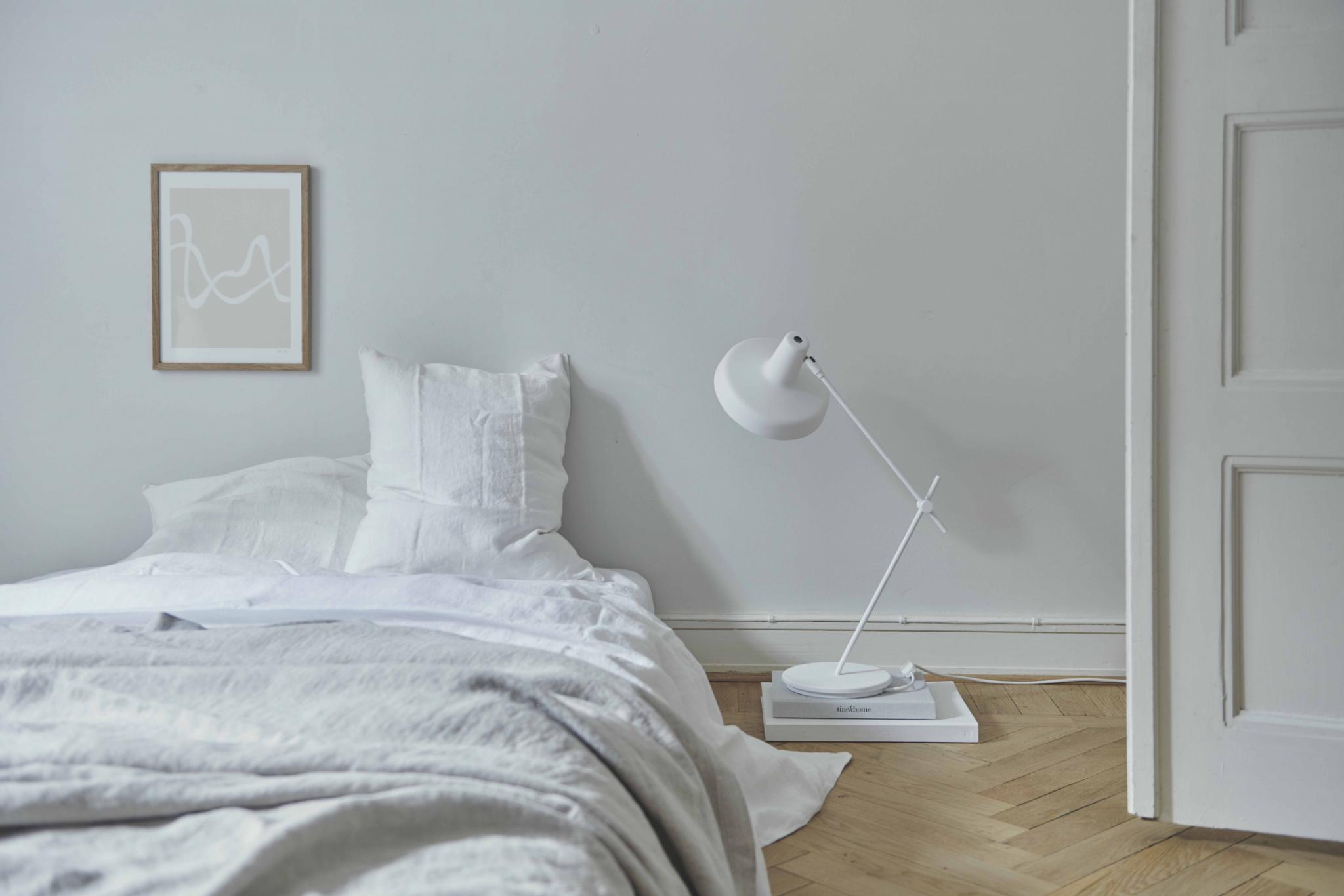 White Minimal bedroom with Original Features and Stone Washed linen bedding 